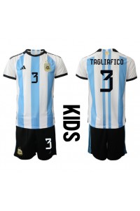 Fotbalové Dres Argentina Nicolas Tagliafico #3 Dětské Domácí Oblečení MS 2022 Krátký Rukáv (+ trenýrky)
